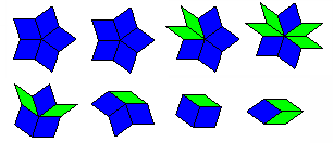 The eight vertex stars allowed in the Penrose
  rhomb tiling.