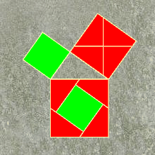 Perigal's proof shows that the larger square can
   be cut up and reassembled to make up the smaller ones.  It is not
   so easy to see exactly why this is so.