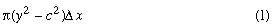 Equation 1: pi*(y^2-c^2)*dx