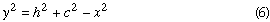 Equation 6: y^2 = h^2 + c^2 - x^2