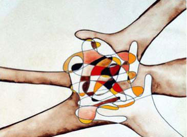 Carla Farsi, <i>Coming together</i>,  oil on 
canvas.
Reproduced with kind permission of the artist.