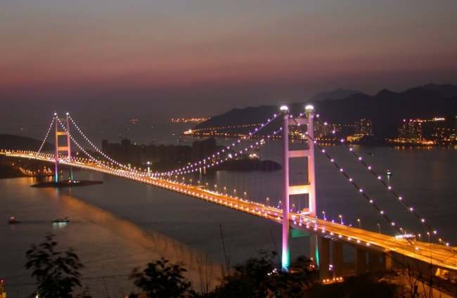 The Tsing Ma suspension bridge in
 Hong Kong