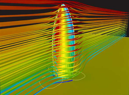 A model of air currents flowing around the Gxherkin.
Image