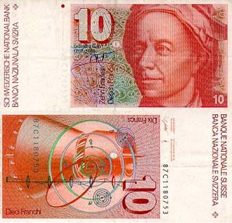 A Swiss banknote honouring  Euler. 
