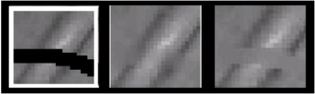 A modified total variation flow for inpainting compared to a diffusion process..