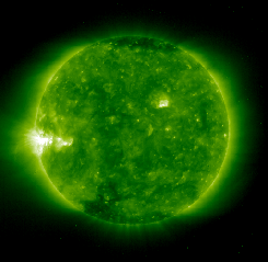 A false-colour picture of the sun taken 
by the Extreme ultraviolet Imaging Telescope (EIT) on SOHO.